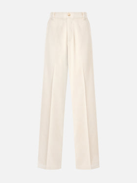 Rebella-Hose mit weitem Bein aus cremeweißem Cord
