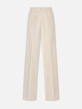 Rebella-Hose mit weitem Bein aus cremeweißem Cord
