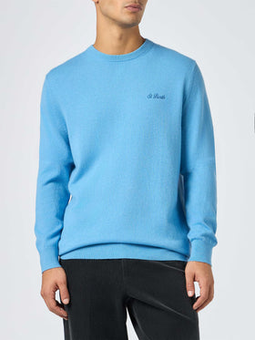 Man dusty blue blended cashmere crewneck sweater Regent - MC2 Saint Barth