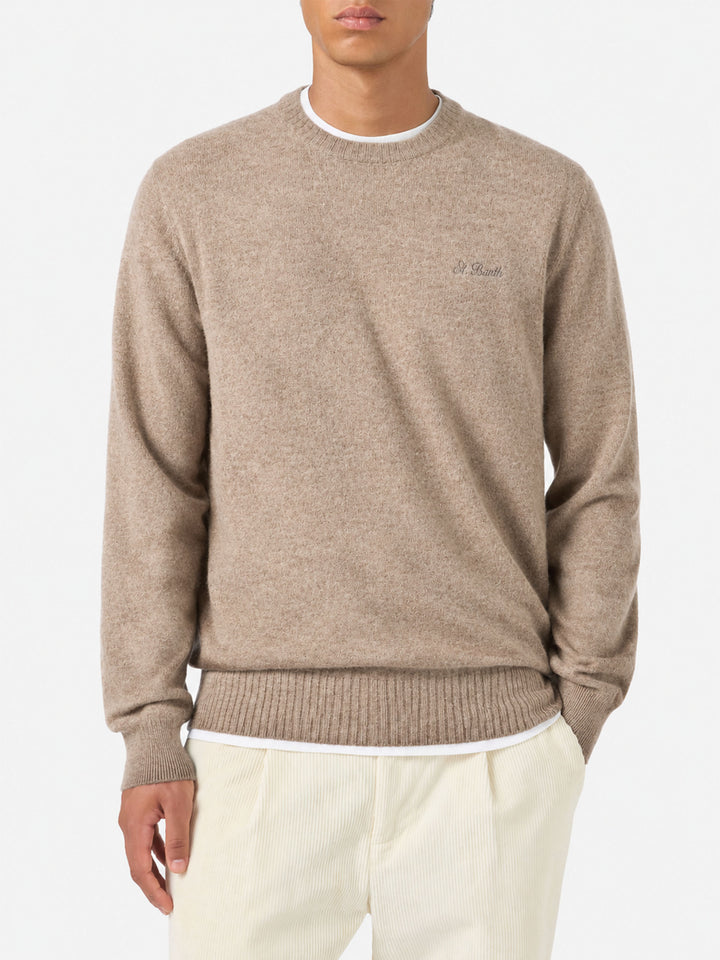 Pull col rond Regent en kaki STRETCH ALPACA 