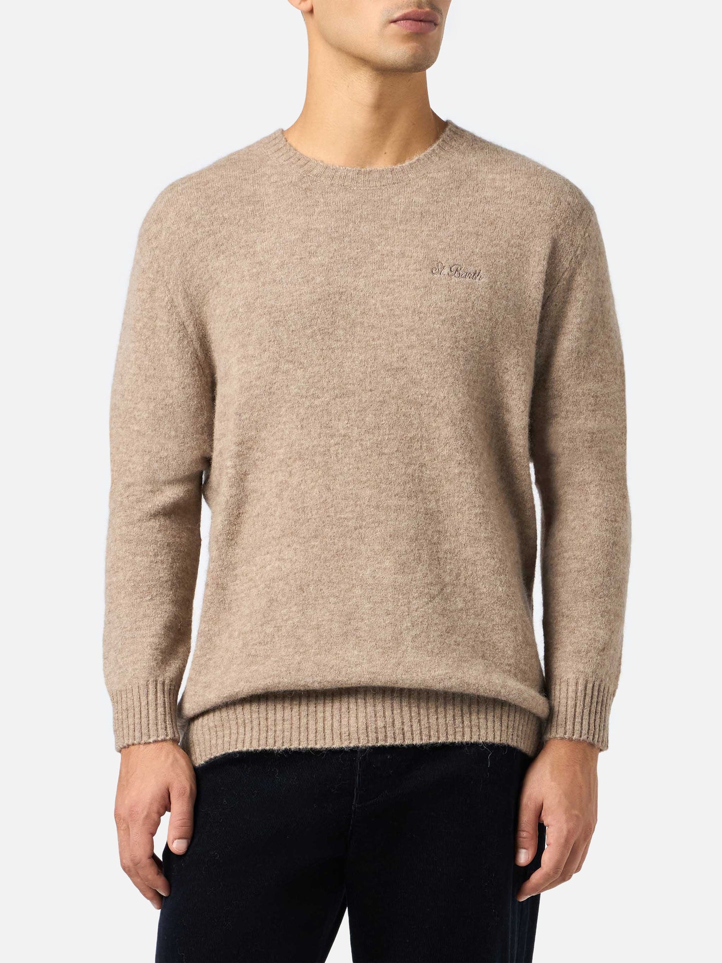 Rundhalspullover Regent in Khaki, Stretch-Alpaka