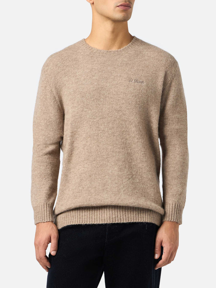 Rundhalspullover Regent in Khaki, Stretch-Alpaka