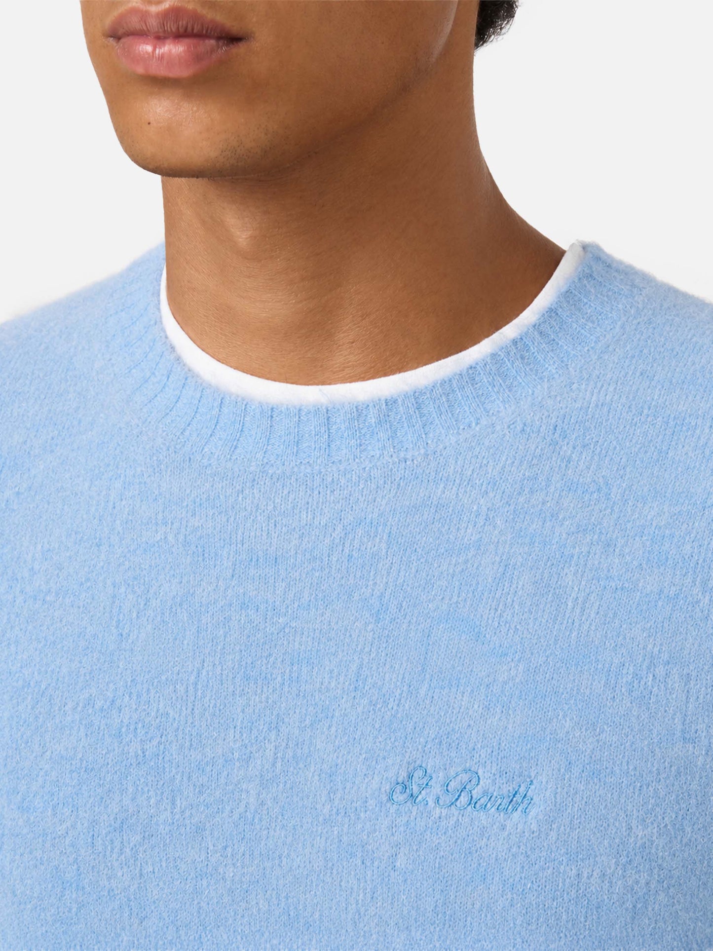 Crewneck sweater Regent in ALPACA STRETCH azzurro