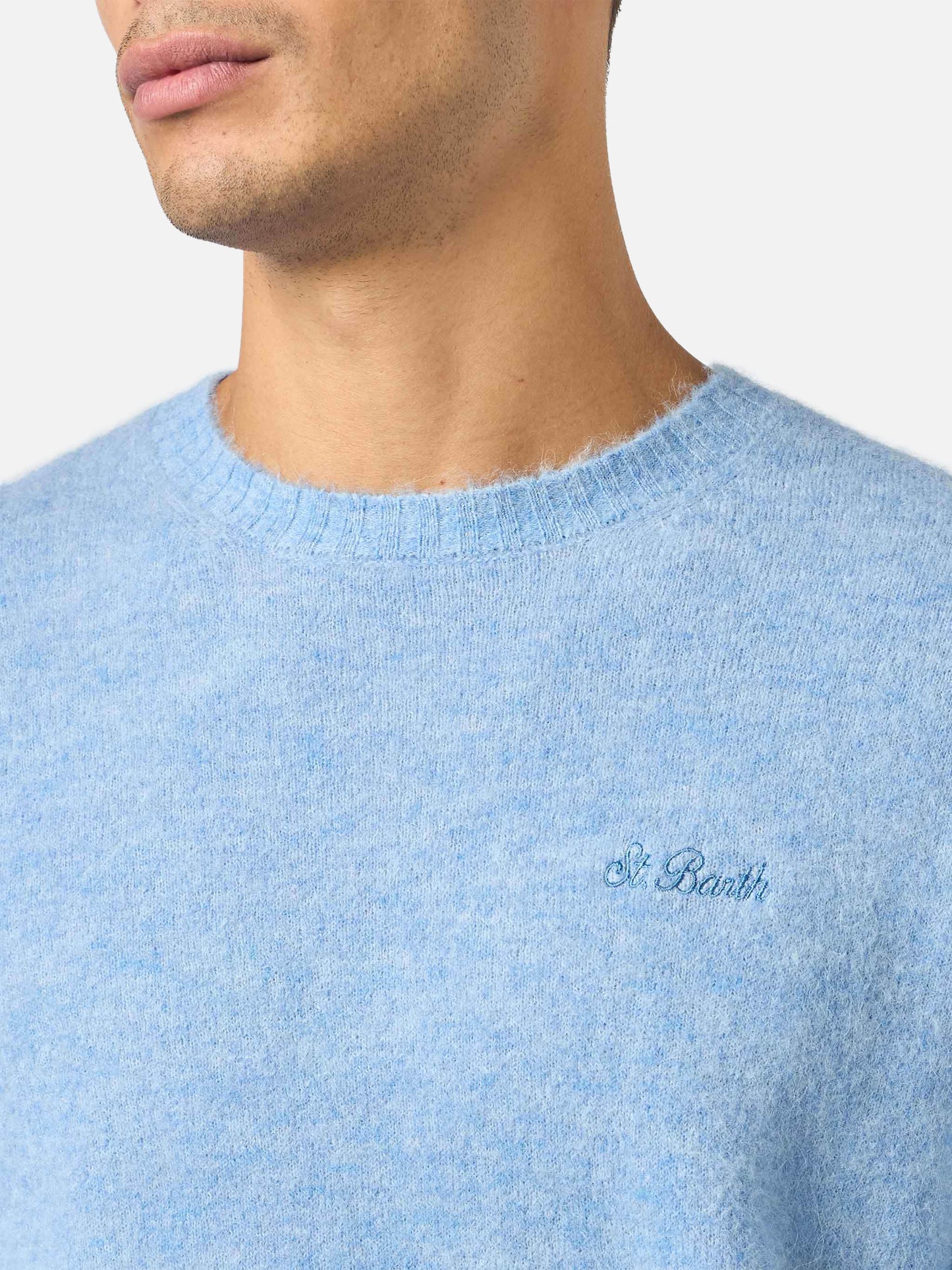 Rundhalspullover Regent aus ALPACA STRETCH in Azzurro