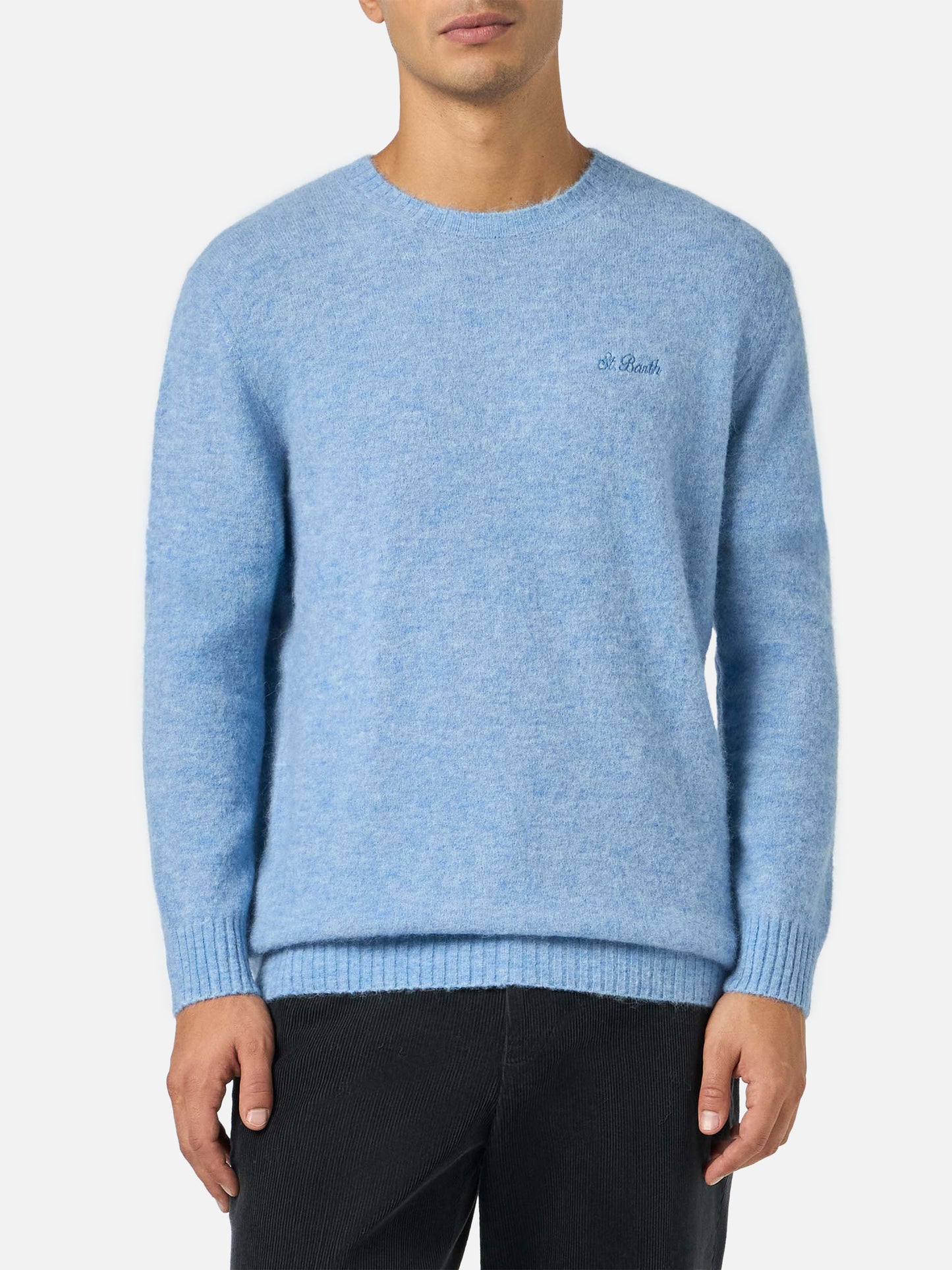 Rundhalspullover Regent aus ALPACA STRETCH in Azzurro