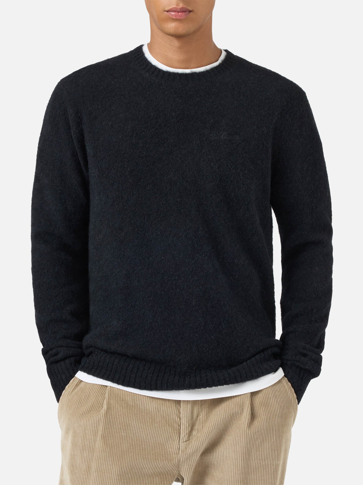 Rundhalspullover Regent in Schwarz STRETCH ALPACA 