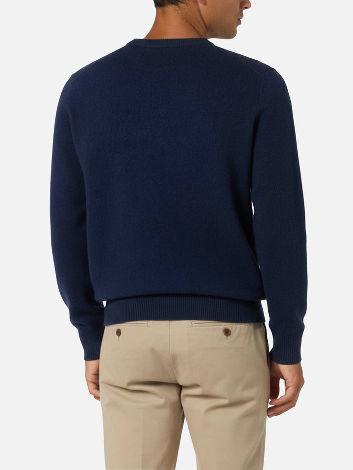 Suéter de cuello redondo Regent en LAMBSWOOL 100% azul marino 