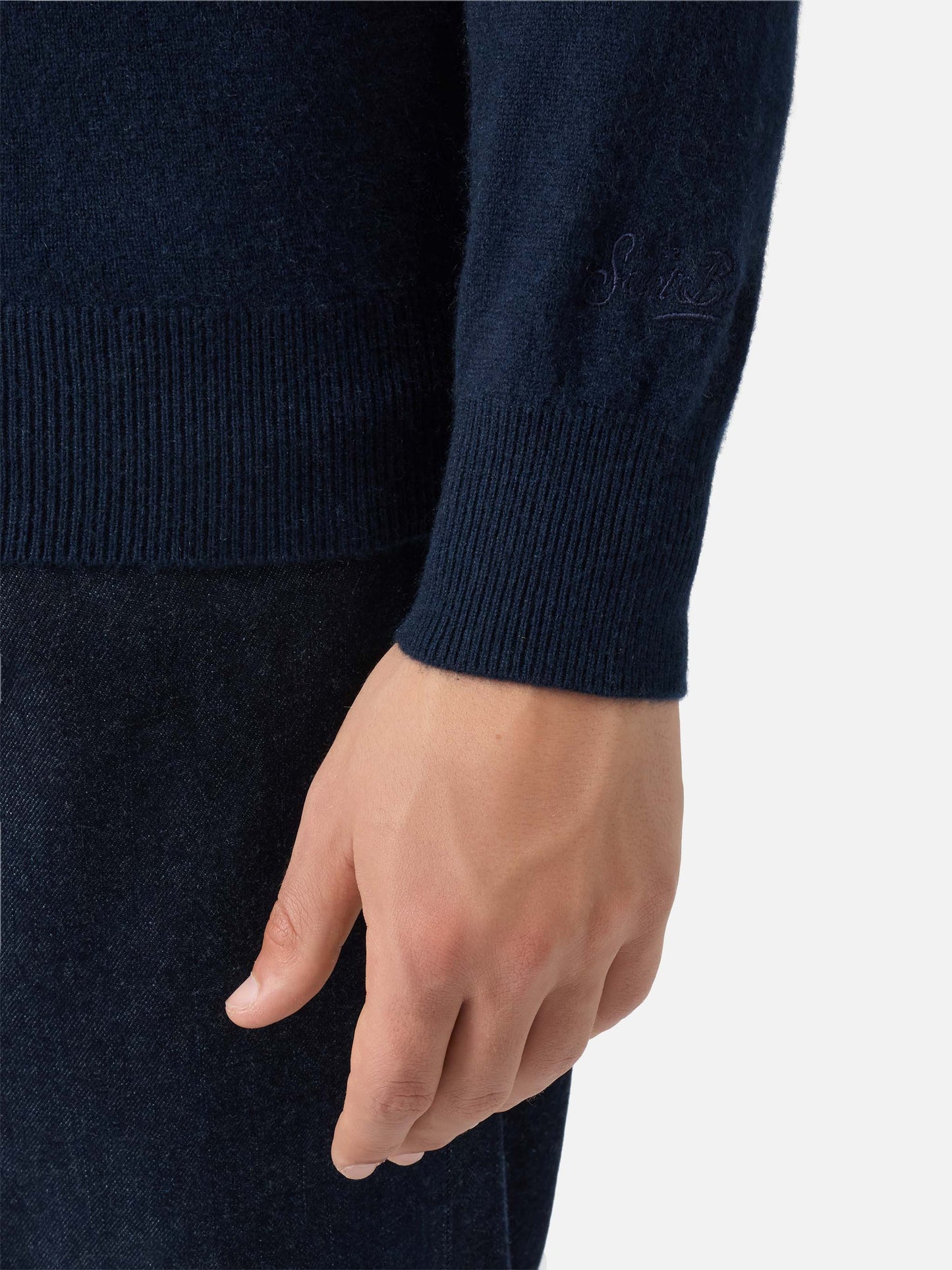 Regent Rundhalspullover aus 100 % marineblauem Kaschmir