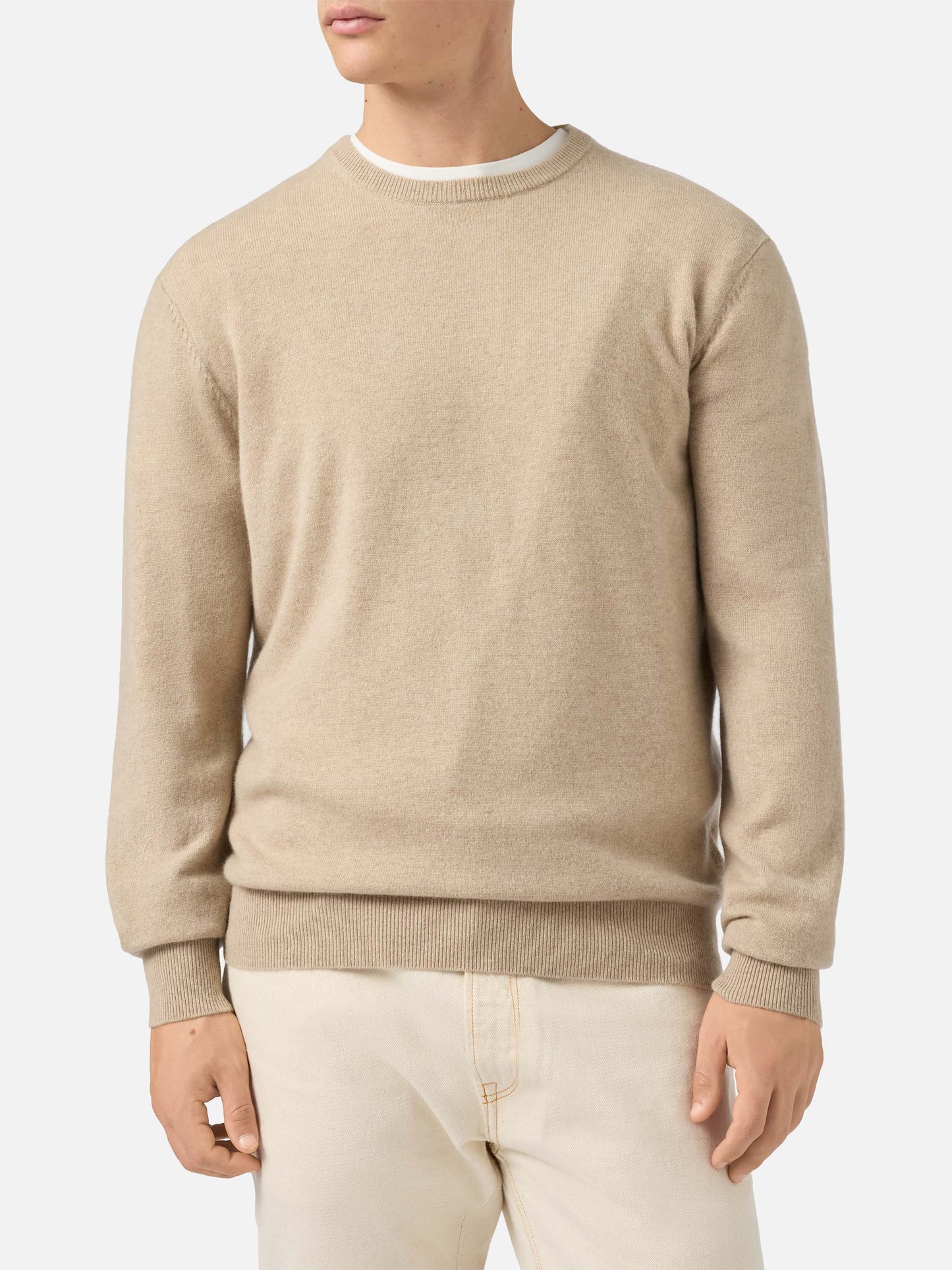 Regent Rundhalspullover in Beige, 100 % Kaschmir