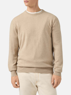 Regent Rundhalspullover in Beige, 100 % Kaschmir