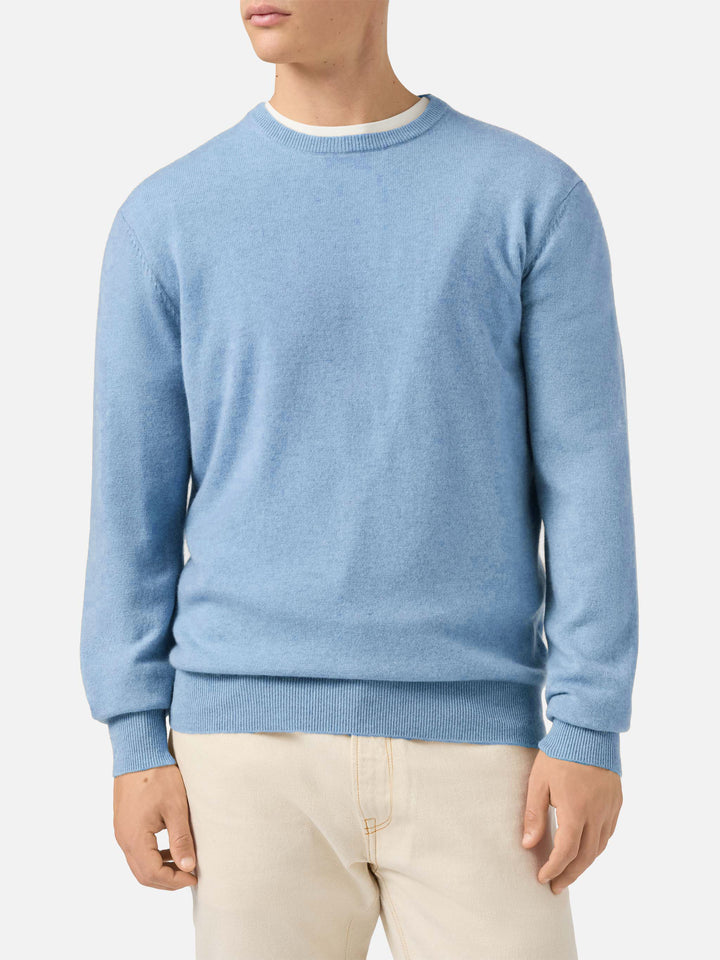 Regent Rundhalspullover aus 100 % hellblauem Kaschmir