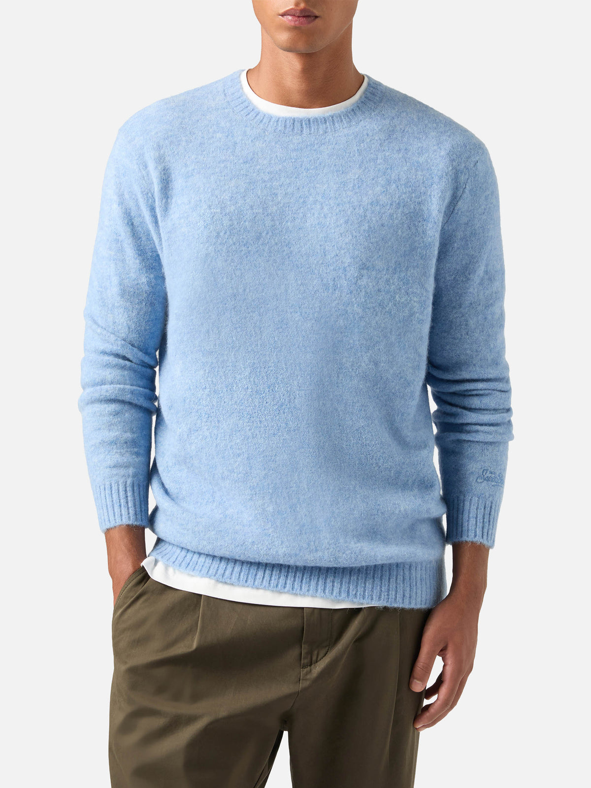 Leichter blue Regent Rundhalspullover aus Alpaka-Mix 