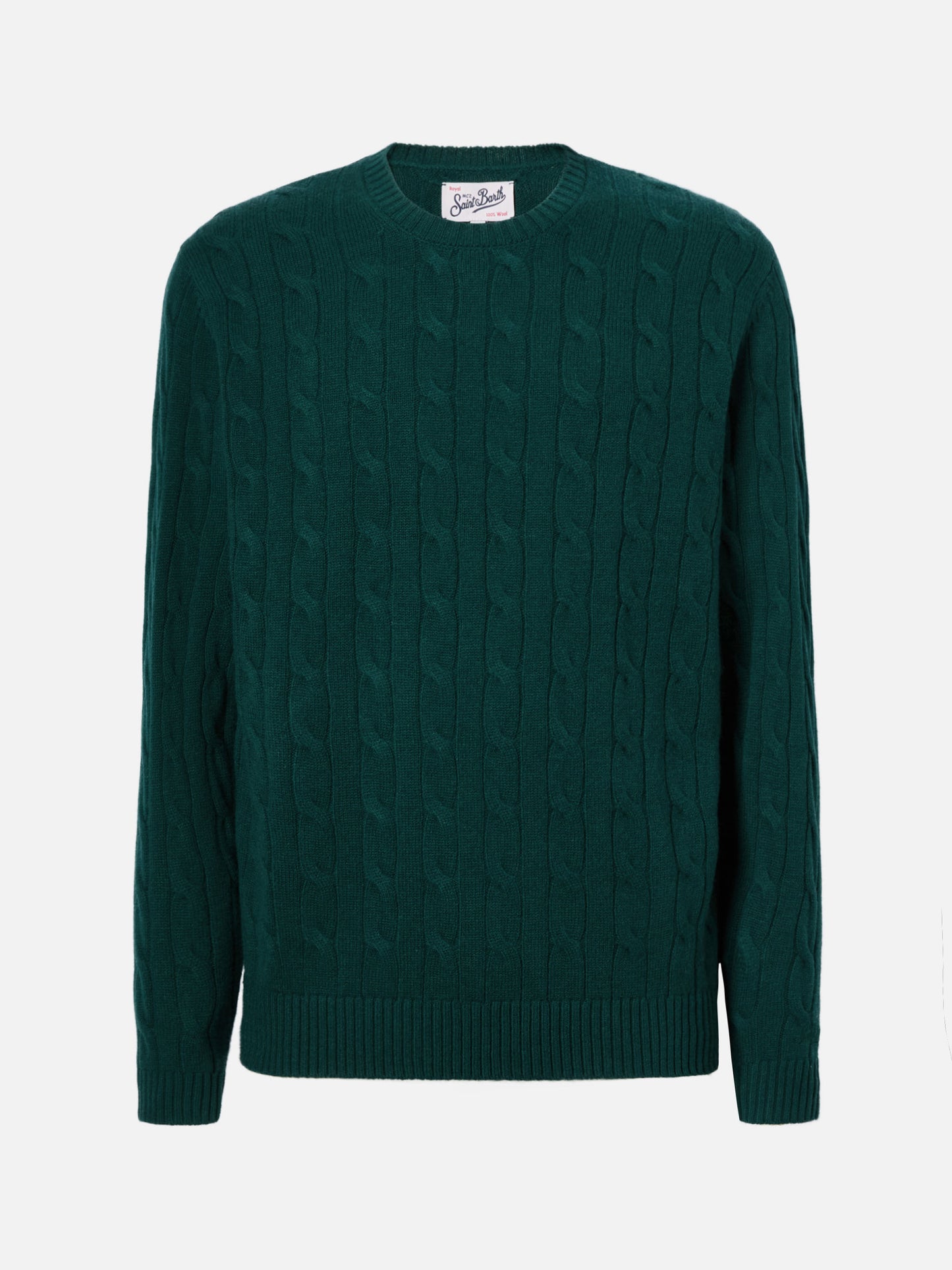 Rundhals-Zopfstrickpullover Regent in Britischgrün, 100 % Wolle