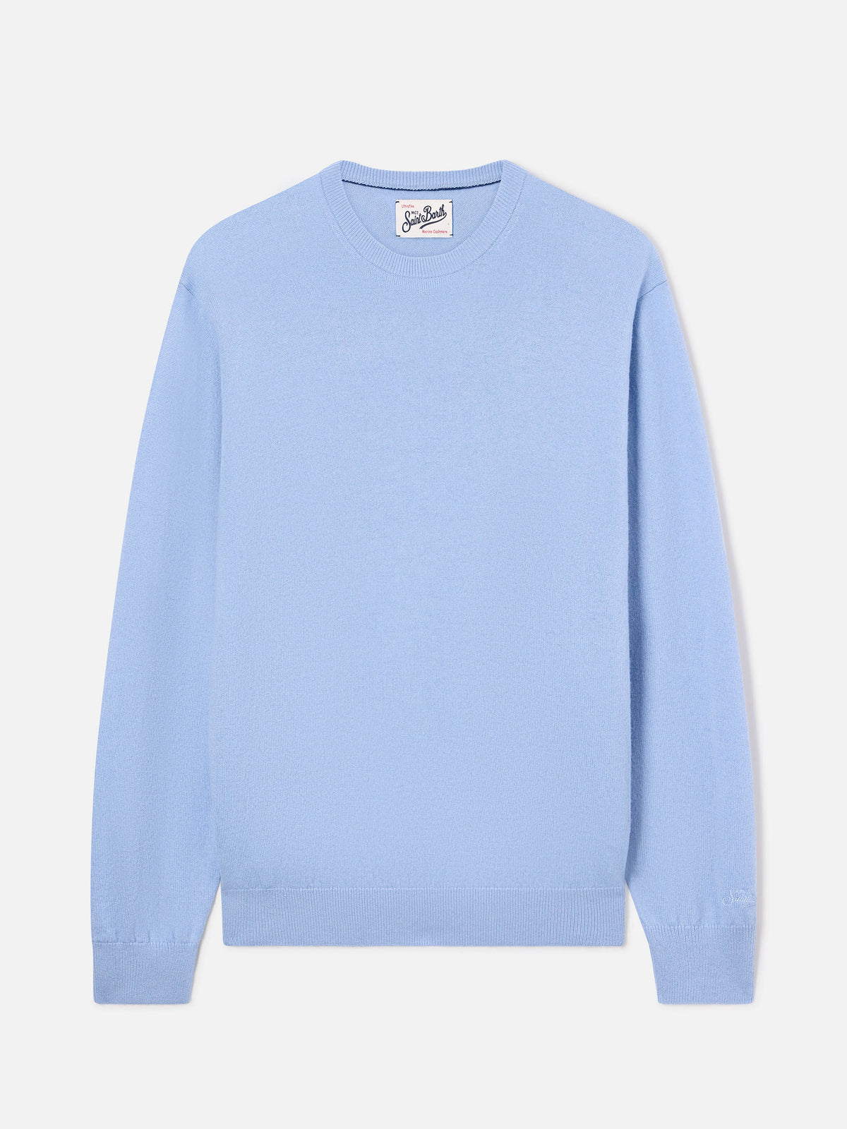 Jersey de cuello redondo Regent Light blue en mezcla de lana merino y cachemir 