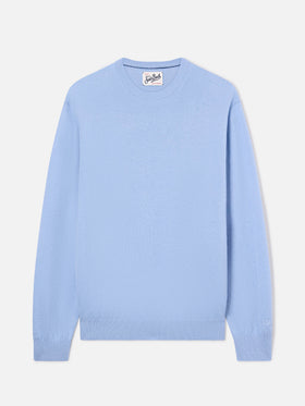 Jersey de cuello redondo Regent Light blue en mezcla de lana merino y cachemir 