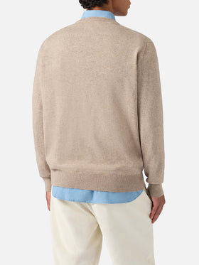 Regent-Pullover in Khaki aus Merinowolle und Kaschmir
