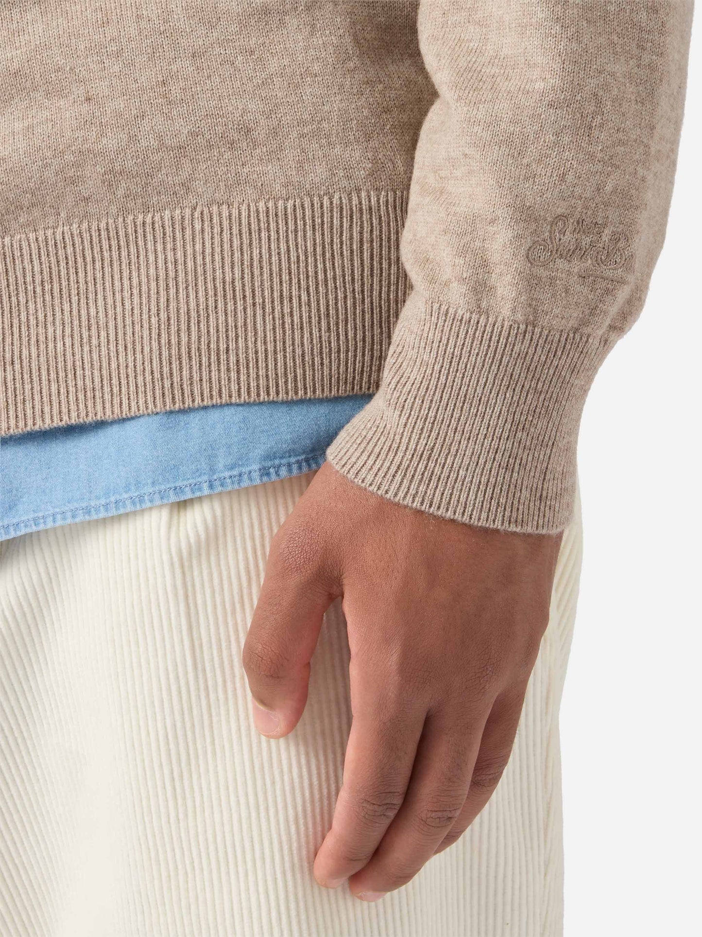 Regent-Pullover in Khaki aus Merinowolle und Kaschmir