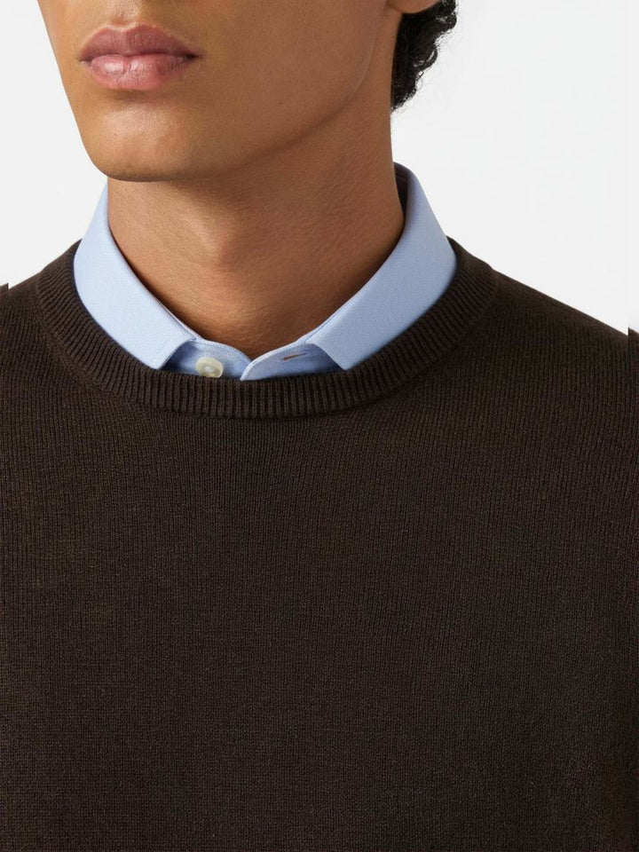 Regent-Pullover aus brauner Merinowolle und Kaschmir