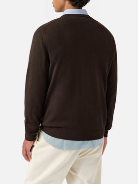Regent-Pullover aus brauner Merinowolle und Kaschmir