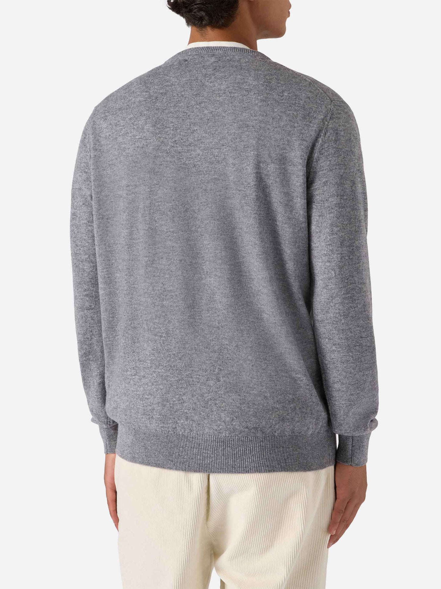 Regent-Pullover aus melierter grauer Merinowolle und Kaschmir
