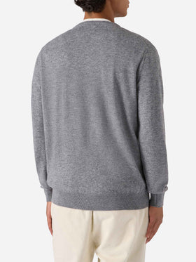 Regent-Pullover aus melierter grauer Merinowolle und Kaschmir
