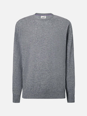 Regent-Pullover aus melierter grauer Merinowolle und Kaschmir
