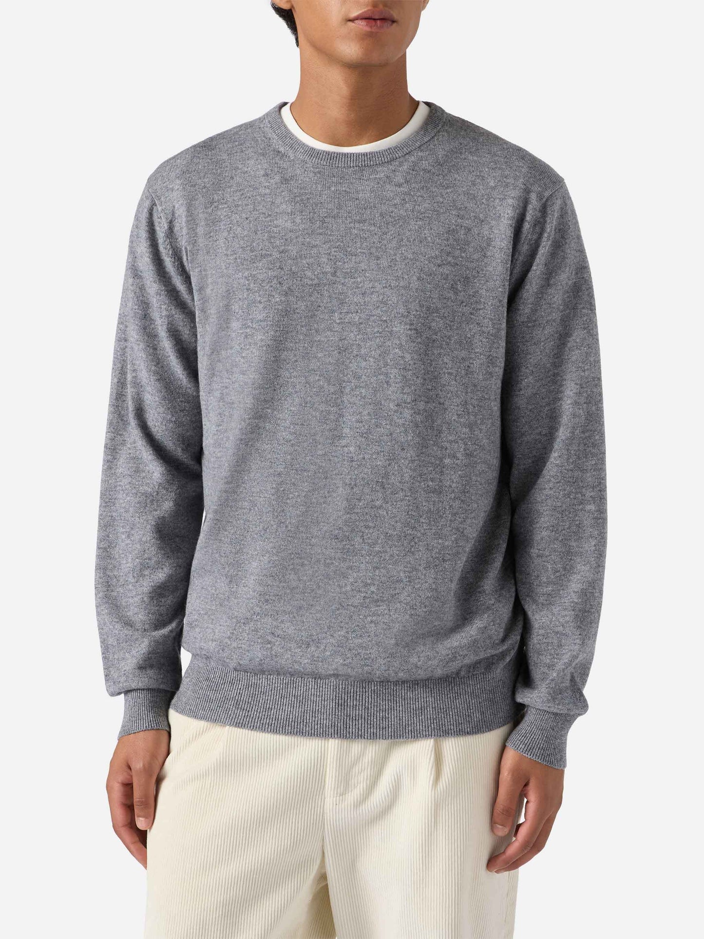 Regent-Pullover aus melierter grauer Merinowolle und Kaschmir