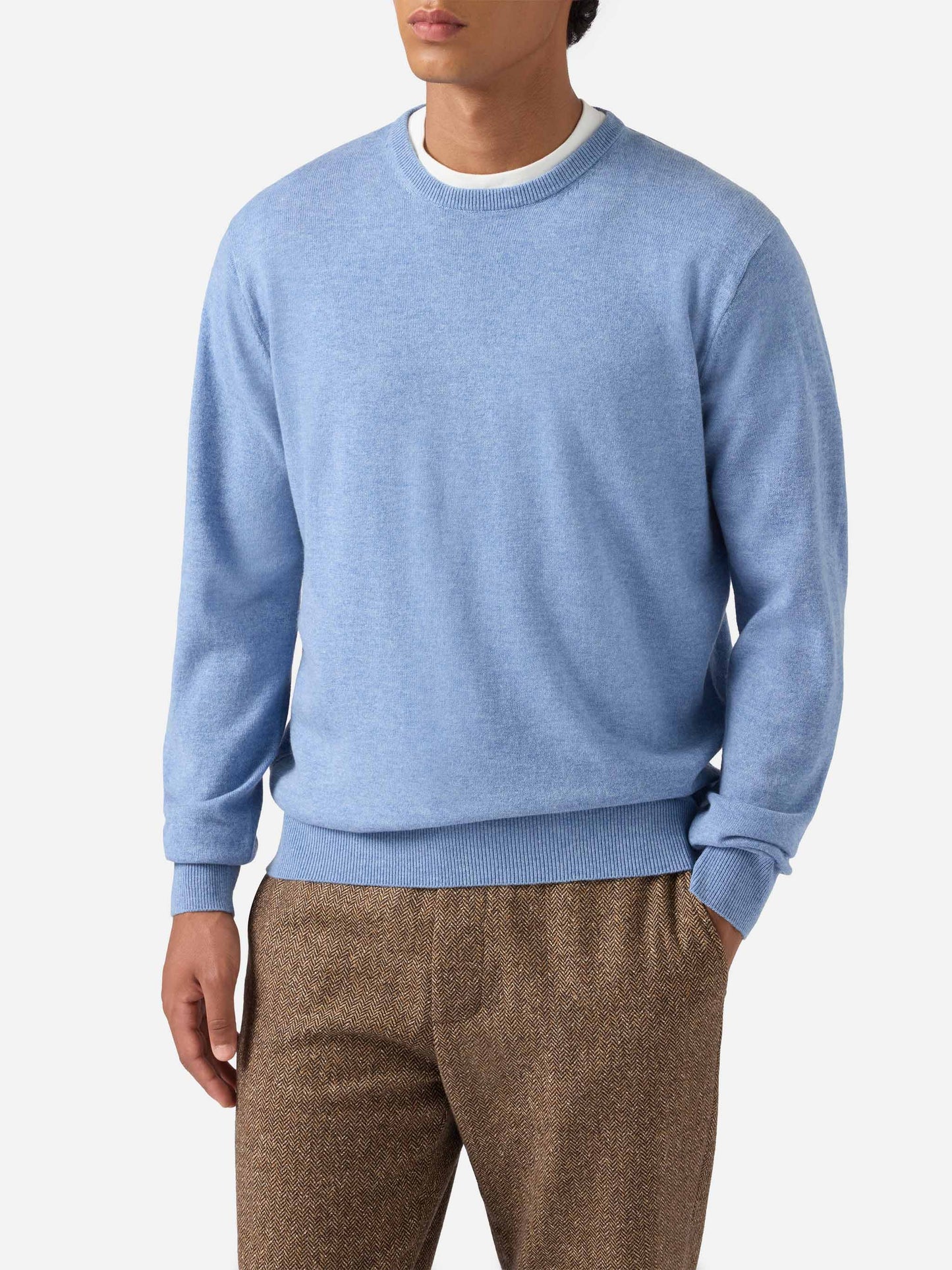Regent-Pullover aus staubigem Blau, Merinowolle und Kaschmir
