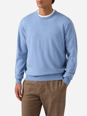 Regent-Pullover aus staubigem Blau, Merinowolle und Kaschmir