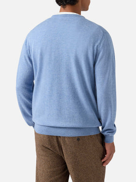 Regent-Pullover aus staubigem Blau, Merinowolle und Kaschmir