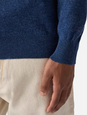 Regent-Pullover in Denimblau aus Merinowolle und Kaschmir