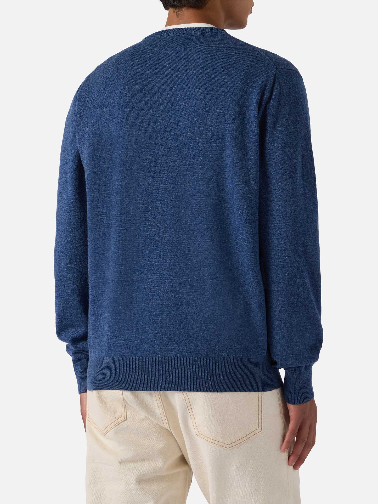 Regent-Pullover in Denimblau aus Merinowolle und Kaschmir