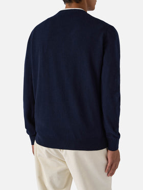 Regent-Pullover aus marineblauer Merinowolle und Kaschmir