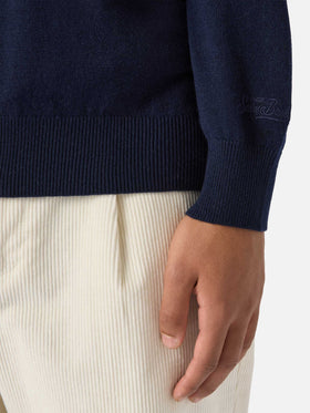 Regent-Pullover aus marineblauer Merinowolle und Kaschmir