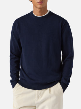 Regent-Pullover aus marineblauer Merinowolle und Kaschmir