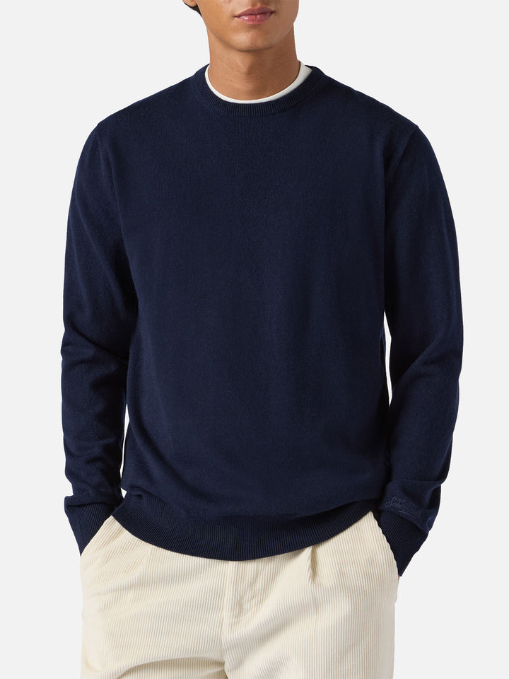 Regent-Pullover aus marineblauer Merinowolle und Kaschmir