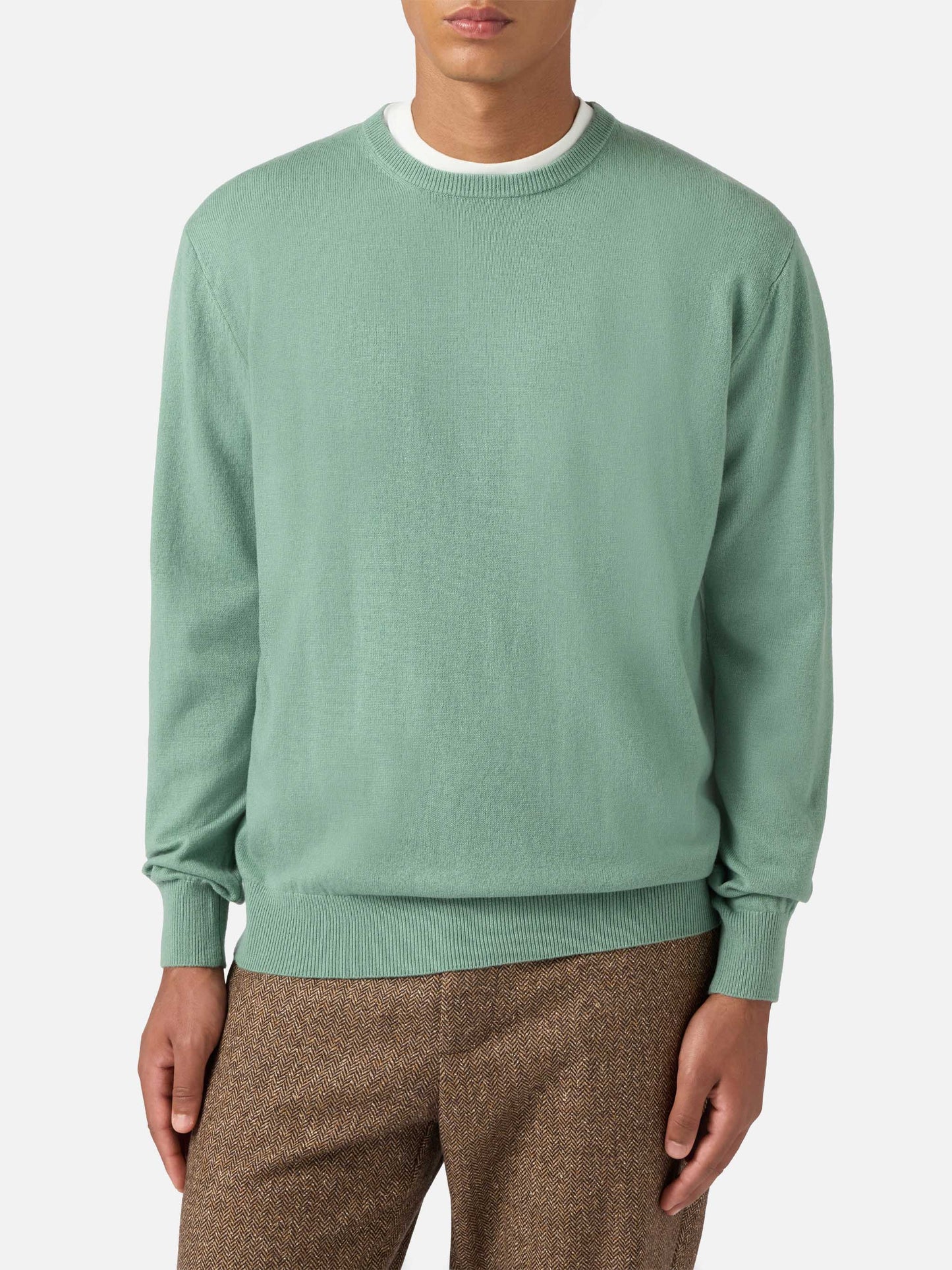Regent-Pullover in Salbeigrün aus Merinowolle und Kaschmir