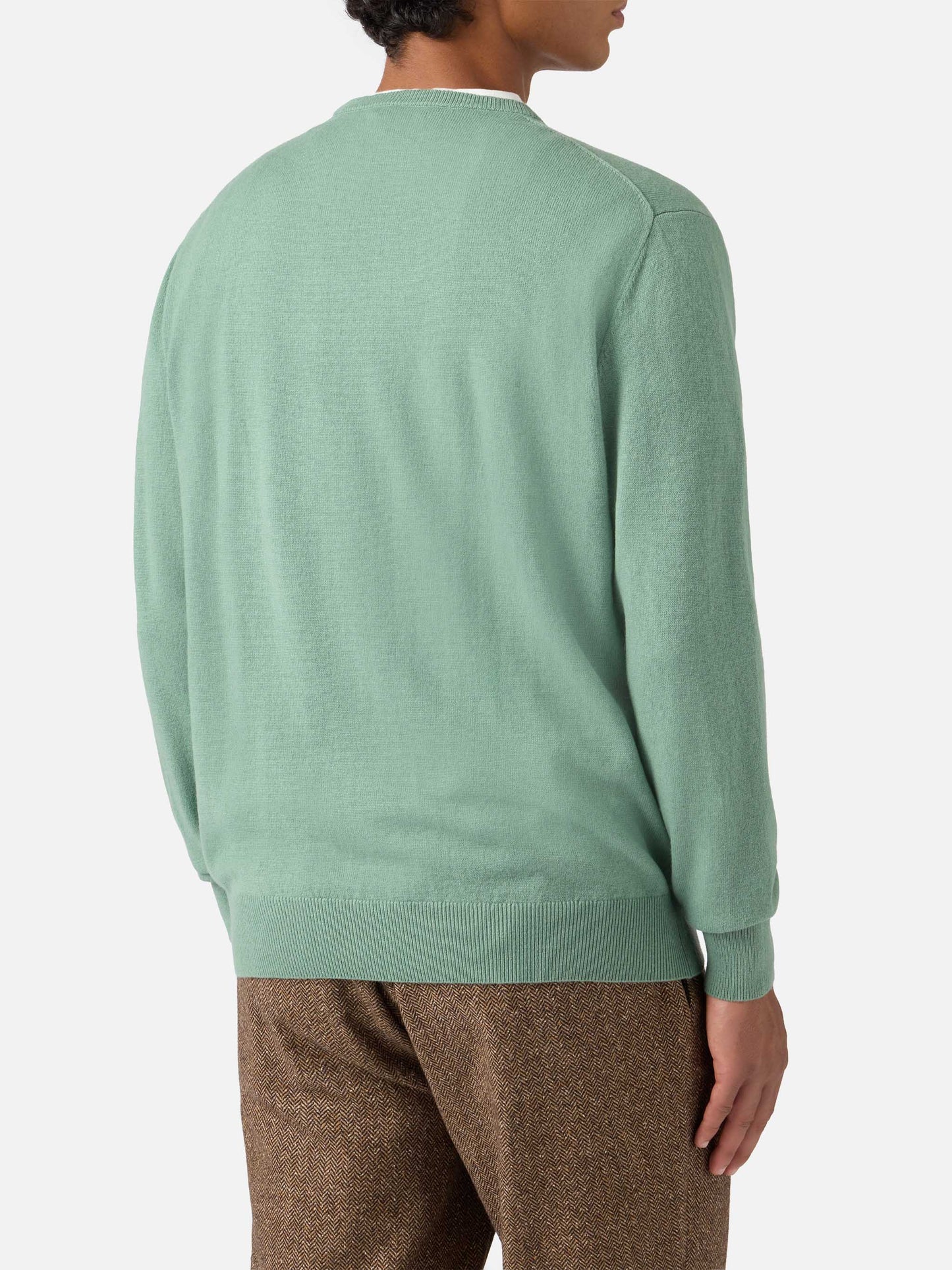 Regent-Pullover in Salbeigrün aus Merinowolle und Kaschmir
