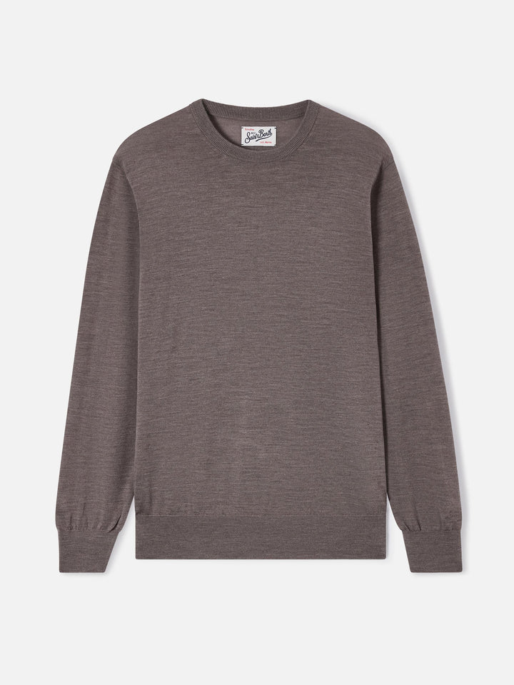 Beige Regent merino wool crewneck