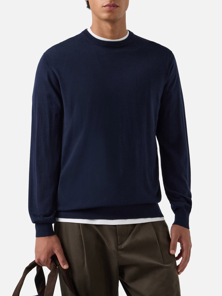 Jersey de cuello redondo Regent en azul marino blue Merino 