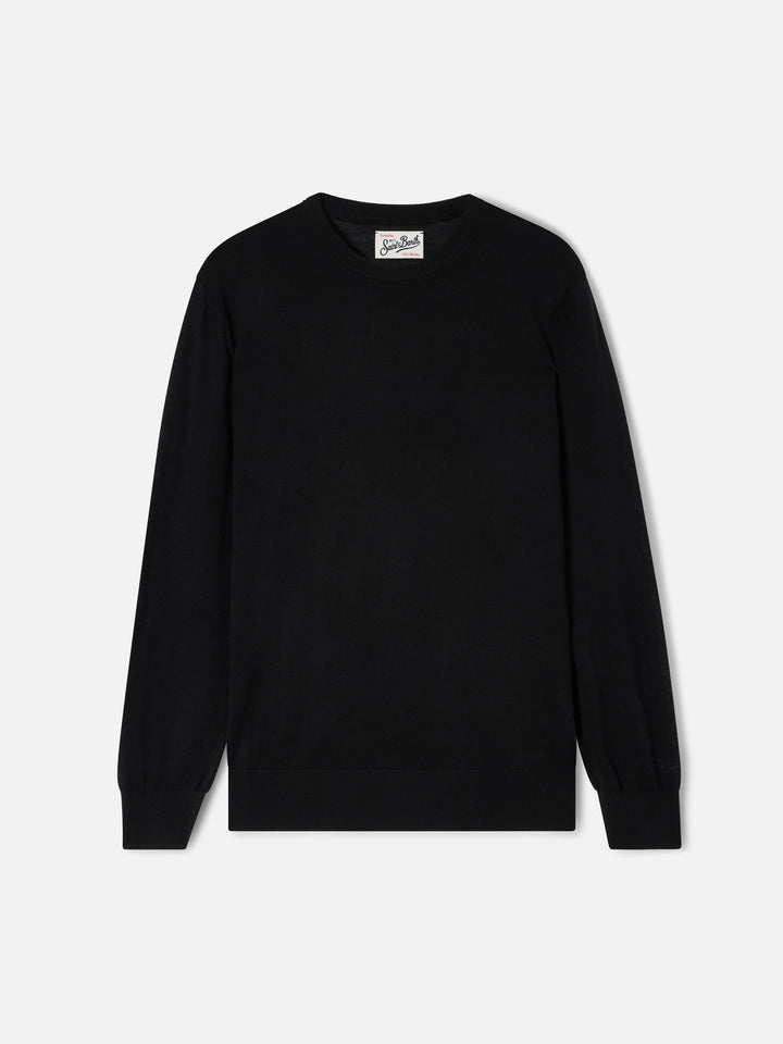Pull col rond Regent en Merino noir 
