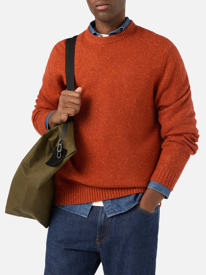 Jersey de cuello redondo de punto Donegal en mezcla de lana Orange Regent 