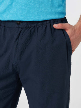 Man navy blue seersucker cotton pants Relais - MC2 Saint Barth