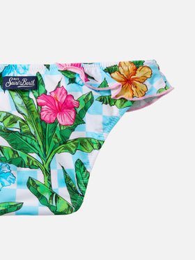Bikini Rey à une épaule avec volants et imprimé palmiers 