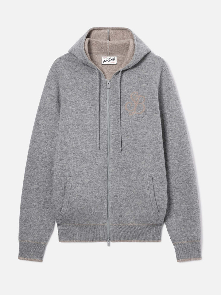 Maglia Ridge grigio melange in lana con cappuccio e monogramma SB Legacy