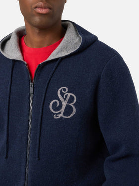 Maglia Ridge blu notte in lana con cappuccio e monogramma SB Legacy