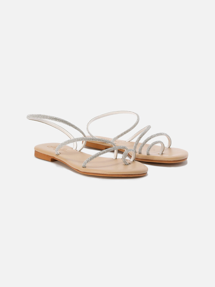 Ring sandals with silver rhinestones