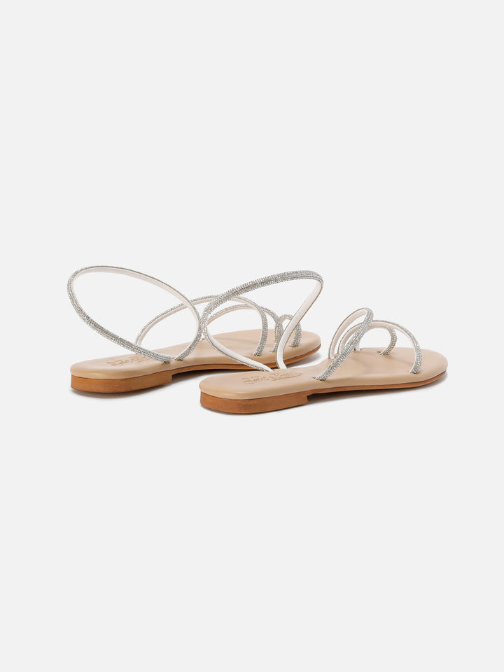 Ring sandals with silver rhinestones