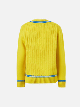 Maglione a trecce con scollo a V Roger Jr con patch SB
