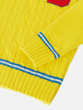 Maglione a trecce con scollo a V Roger Jr con patch SB